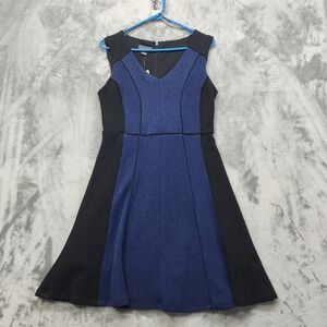 NEW Covington Dress Womens S Black Blue Color Block Flare Midi Sleeveless V-Neck